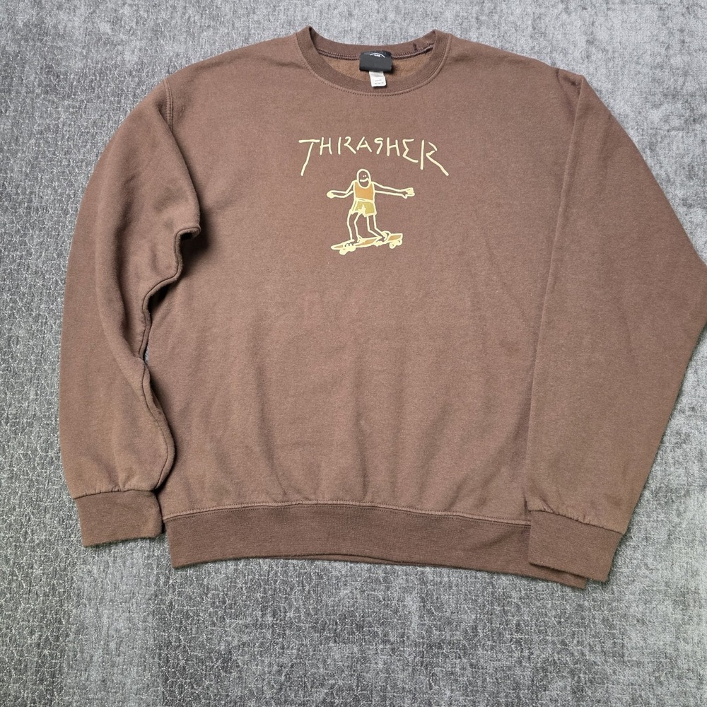 Thrasher Gonz Logo Crewneck Pullover Mens Medium Brown Mark Gonzales Sweatshirt